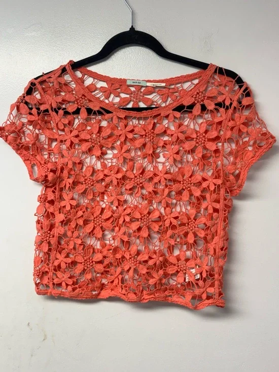 Kimchi Blue XS Coral Crochet Lace Floral Top Boho Sheer Festival Beach Cover Up - Picture 2 of 7